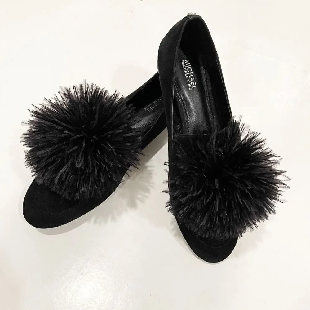 Michael Kors Fara Loafer Slip On Pom Pom Loafer Flats 7.5 Black